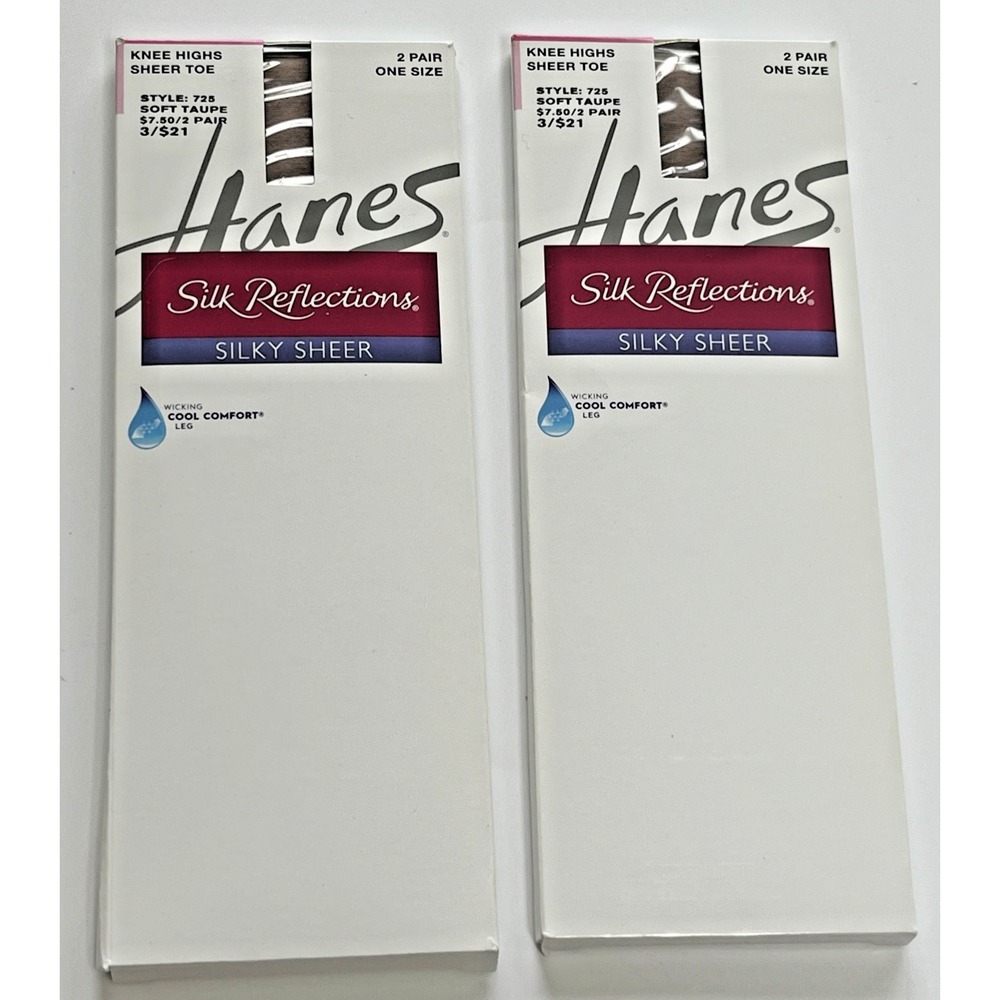 Hanes Silk Reflections Silky Sheer Knee Highs 2 Pair Pk Lot of 2 Soft Taupe 725